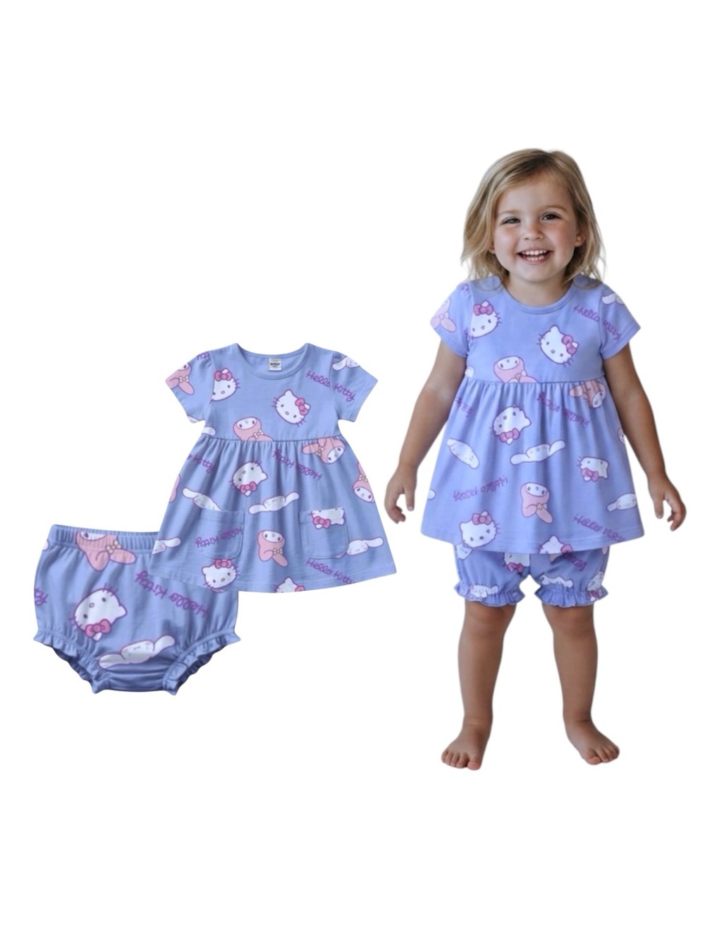 Sanrio Hello Kitty And Friends Blue Viscose French Terry Dress With Diaper Cover